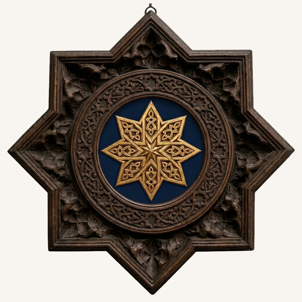 The emblem of the door between the two houses — the eight-pointed star