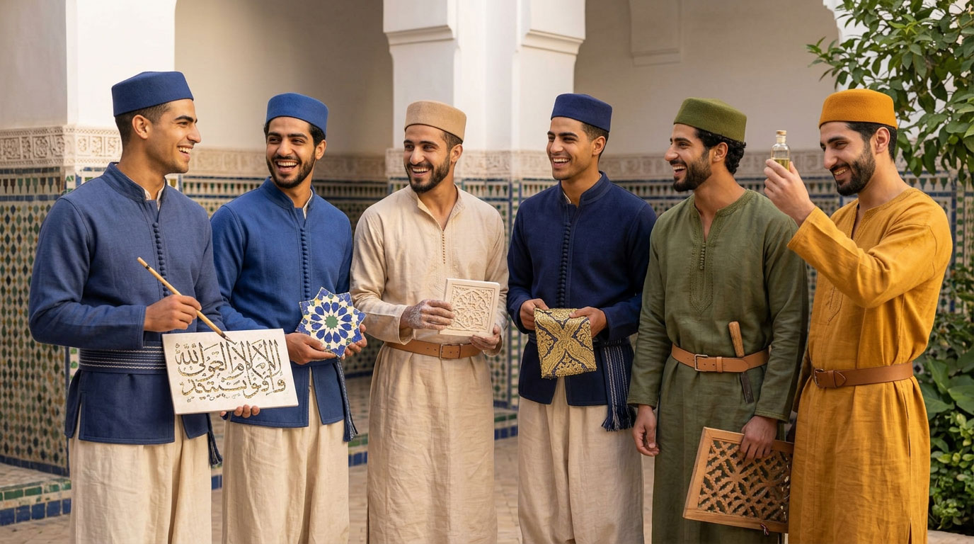 Compagnons au patio du Riad Al-Uns